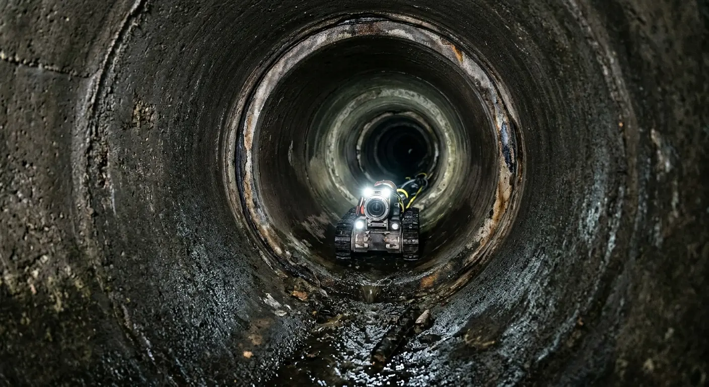Robotic sewer camera inspecting pipe interior for Sewer Line Repair in Crosspointe